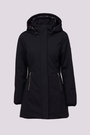 JACKET Lunga con cappuccio removibile e cerniere metallizzate