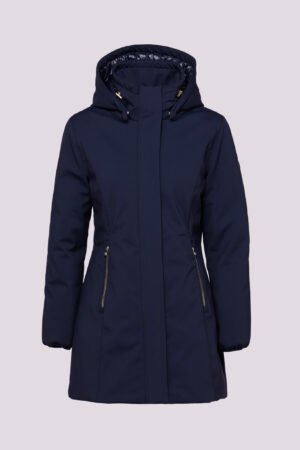 JACKET Lunga con cappuccio removibile e cerniere metallizzate