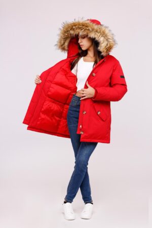 CAPPOTTO tipo parka con tasche diagonali e pelliccia sul cappuccio ONEWORLD HYBRID