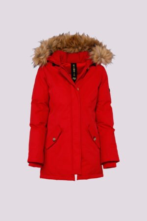 CAPPOTTO tipo parka con tasche diagonali e pelliccia sul cappuccio
