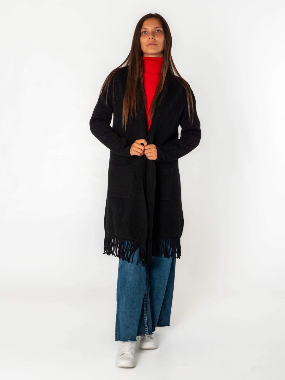 CARDIGAN lungo con frange e taschine laterali ONEWORLD HYBRID