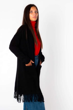 CARDIGAN lungo con frange e taschine laterali