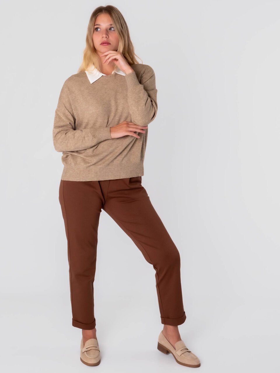 MAGLIA Girocollo risvoltato a manica larga e bordi a righe ONEWORLD HYBRID