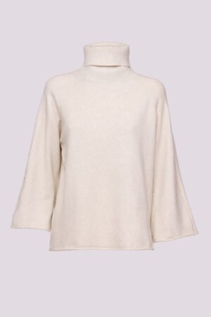 MAGLIA dolcevita con ricamo e bordi risvoltati