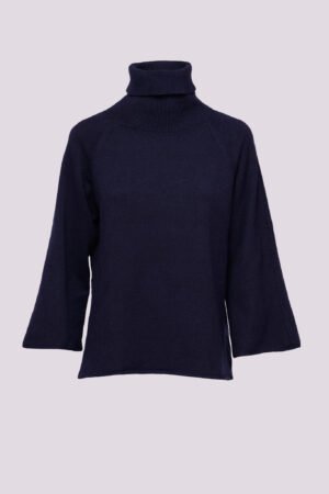 MAGLIA dolcevita con ricamo e bordi risvoltati