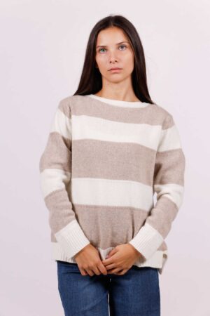 MAGLIA stripes extralarge con collo a barchetta e orli a coste