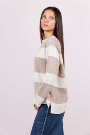 MAGLIA stripes extralarge con collo a barchetta e orli a coste