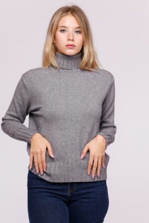 MAGLIA dolcevita con bordi alti a coste