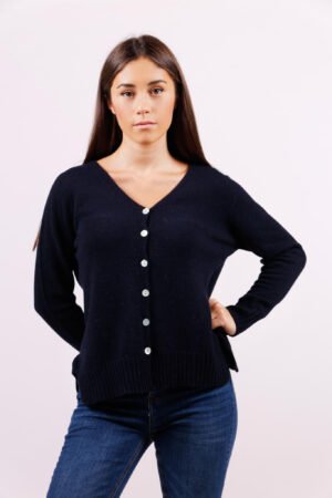 CARDIGAN con apertura a V bottoncini e orli a coste