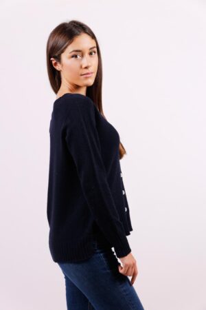 CARDIGAN con apertura a V bottoncini e orli a coste
