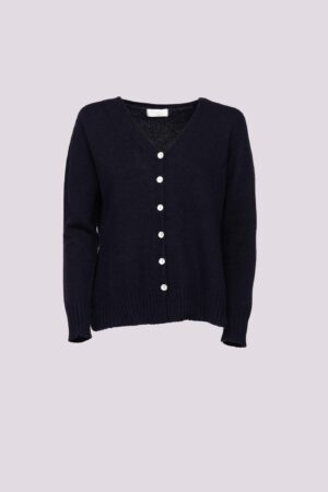 CARDIGAN con apertura a V bottoncini e orli a coste