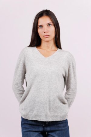 MAGLIA a manica lunga con scollo a V e orli a costine