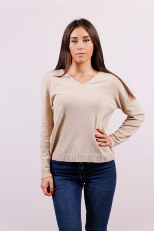 MAGLIA a manica lunga con scollo a V e orli a costine