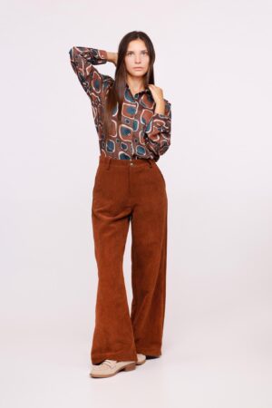 PANTALONE zampa di elefante a coste chiusura a bottone ONEWORLD HYBRID