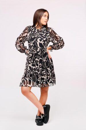 ABITO lungo fantasia foliage con collo arricciato ONEWORLD HYBRID