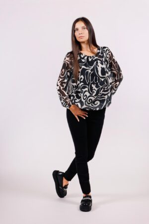 BLUSA girocollo fantasia foliage a sbuffo ONEWORLD HYBRID