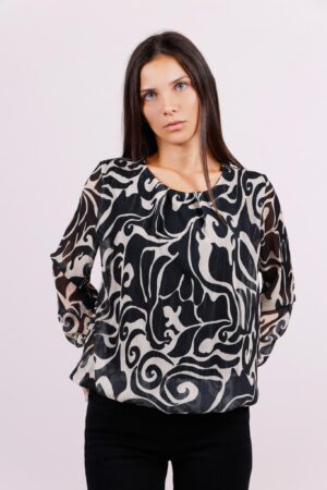 BLUSA girocollo fantasia foliage a sbuffo