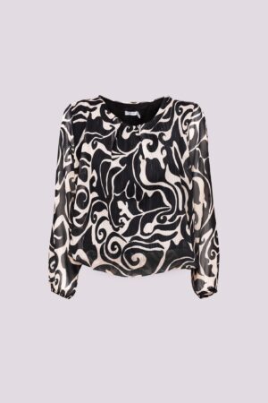 BLUSA girocollo fantasia foliage a sbuffo