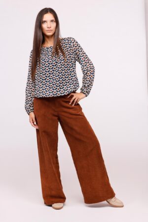 BLUSA girocollo fantasia geometrica a sbuffo ONEWORLD HYBRID