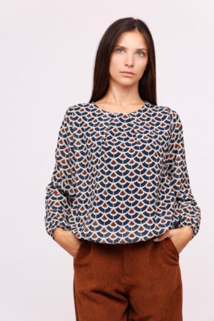 BLUSA girocollo fantasia geometrica a sbuffo