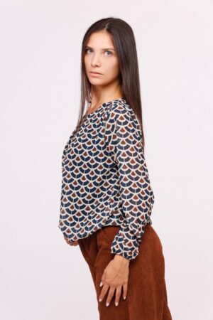 BLUSA girocollo fantasia geometrica a sbuffo