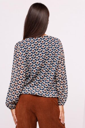BLUSA girocollo fantasia geometrica a sbuffo