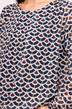 BLUSA girocollo fantasia geometrica a sbuffo