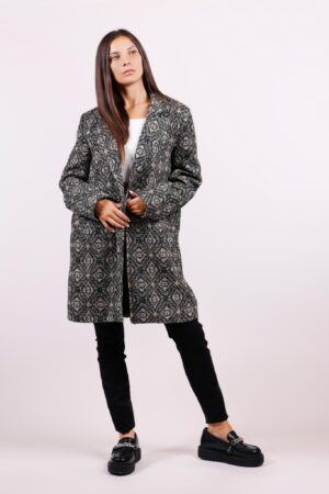 CAPPOTTO monopetto stampa fantasia geometrica chiusura a un bottone ONEWORLD HYBRID