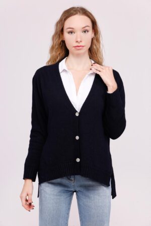 CARDIGAN con scollo a V chiusura a trebottoncini orli a costine