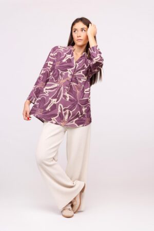 BLUSA fantasia floreale con manica a tre quarti colletto alla coreana aperto sul davanti ONEWORLD HYBRID