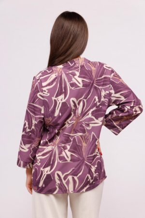BLUSA fantasia floreale con manica a tre quarti colletto alla coreana aperto sul davanti