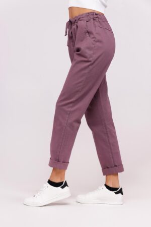 PANTALONE casual con cordino in vita e risvolti