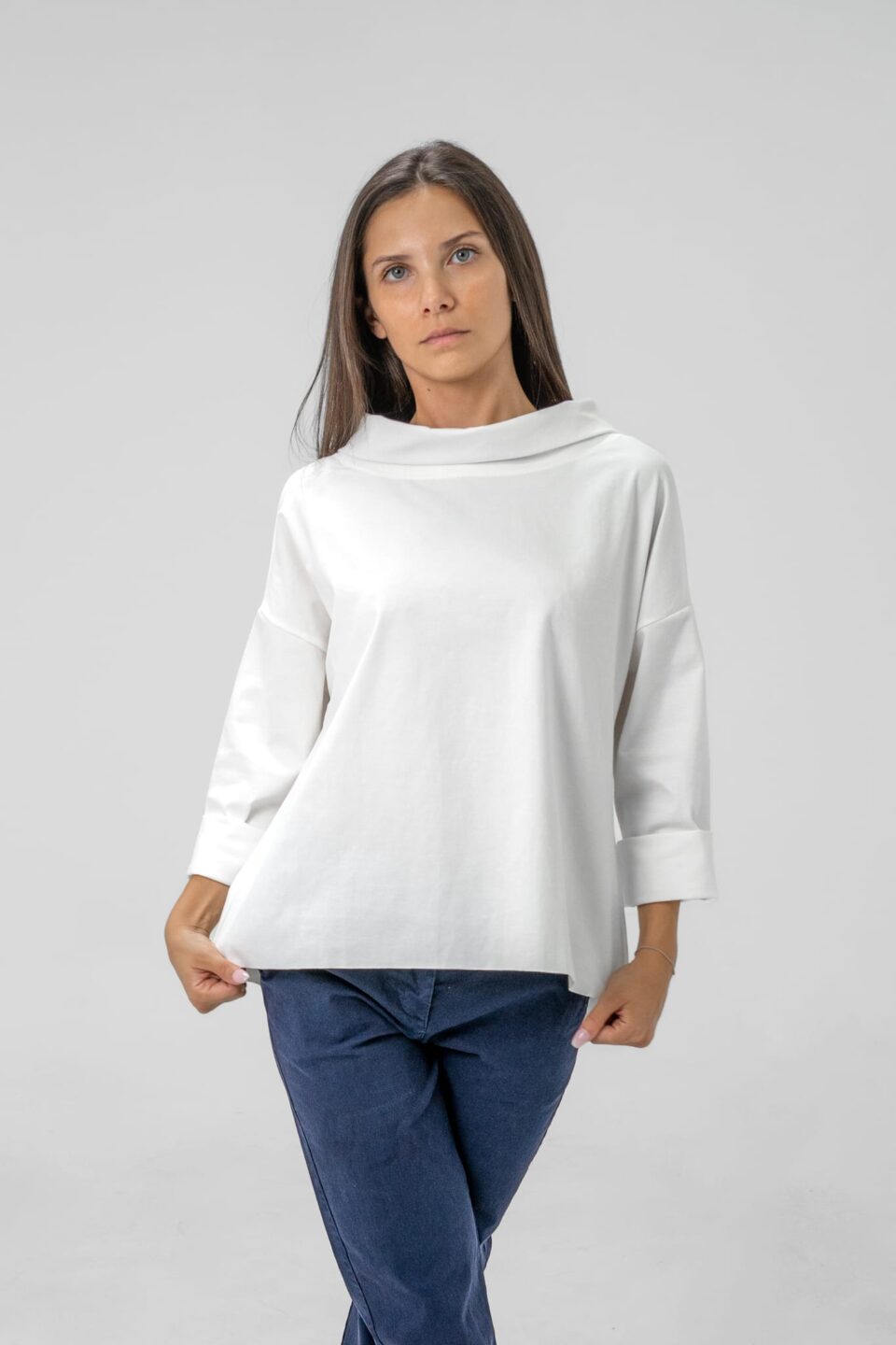 BLUSA manica a tre quarti collo a barchetta taglio irregolare ONEWORLD HYBRID