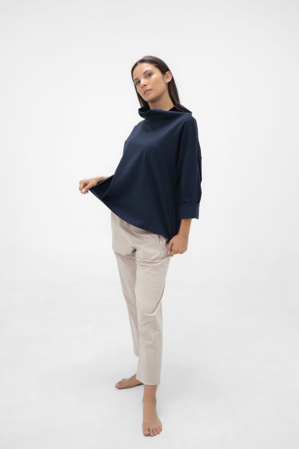 BLUSA manica a tre quarti con girocollo e spacchetti laterali sul bordo ONEWORLD HYBRID