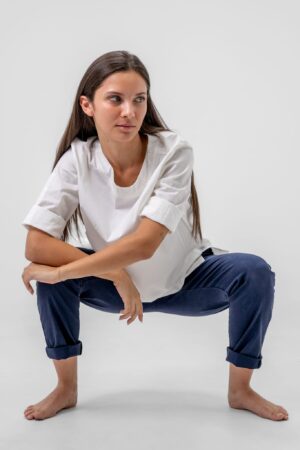 BLUSA manica a tre quarti con girocollo e spacchetti laterali sul bordo ONEWORLD HYBRID