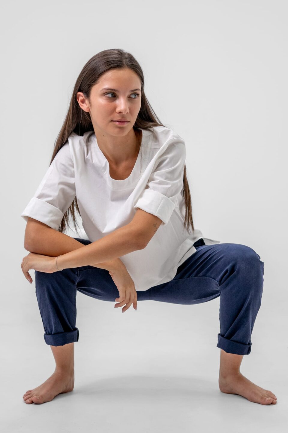 BLUSA manica a tre quarti con girocollo e spacchetti laterali sul bordo ONEWORLD HYBRID