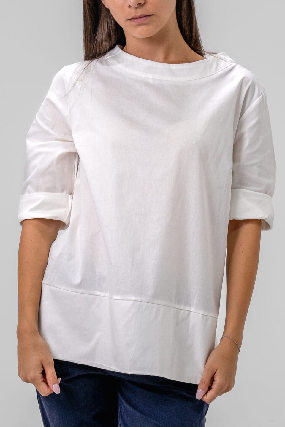 BLUSA manica a tre quarti con girocollo e spacchetti laterali sul bordo ONEWORLD HYBRID Made in italy
