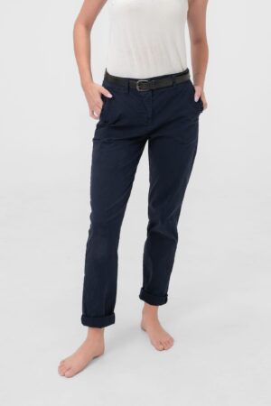 PANTALONE casual con cinta in bambu e risvolti