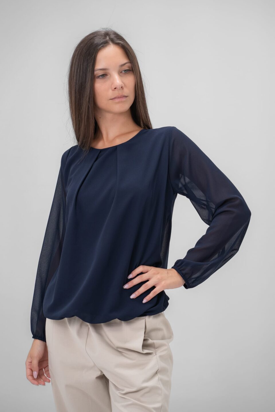 BLUSA girocollo a sbuffo con pieghesul davanti ONEWORLD HYBRID