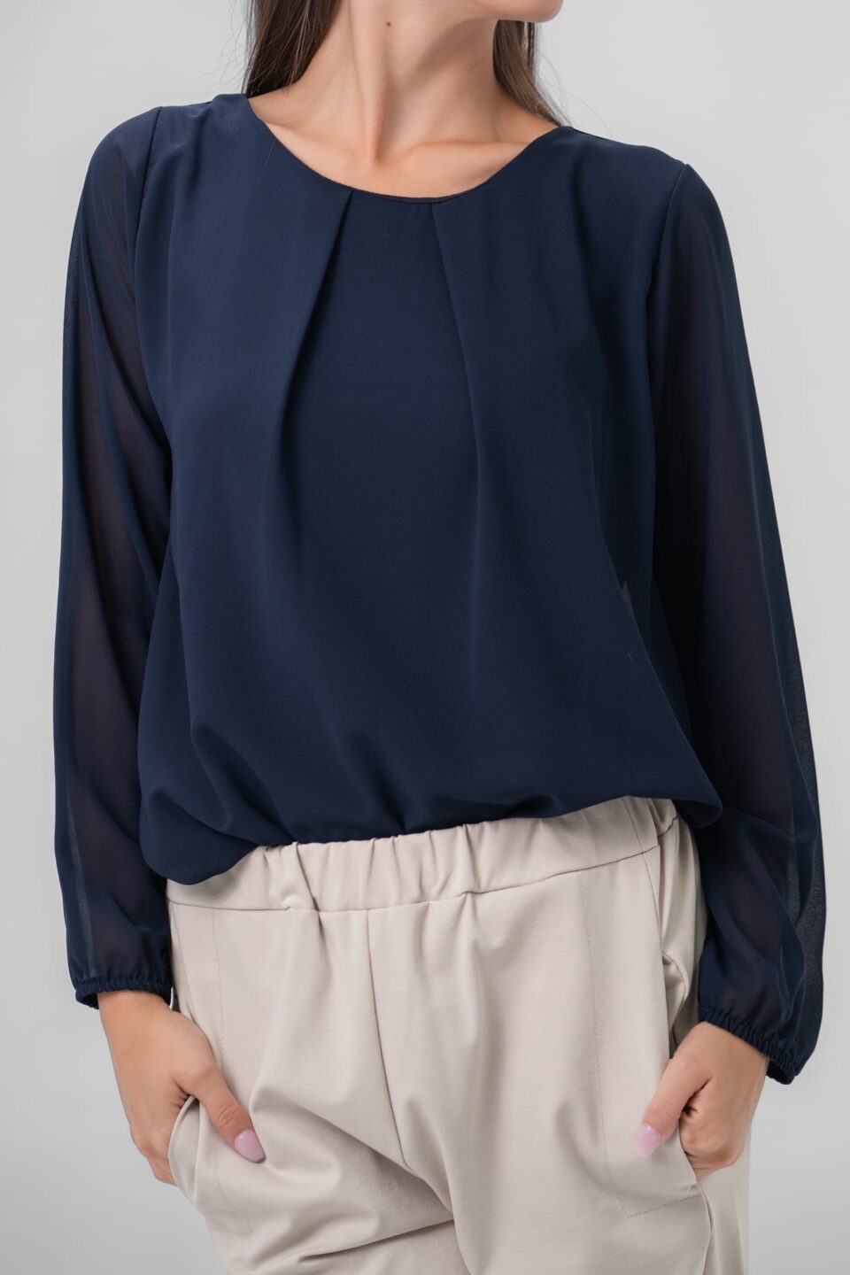 BLUSA girocollo a sbuffo con pieghesul davanti ONEWORLD HYBRID