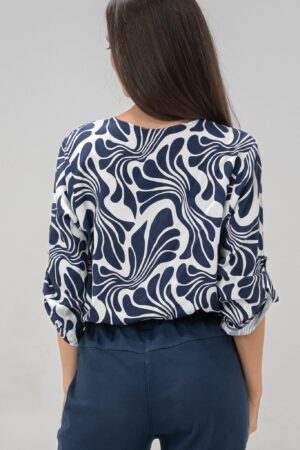 BLUSA scollo a V fantasia a contrasto maniche a tre quarti