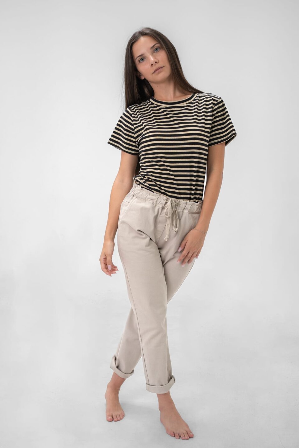 T-SHIRT girocollo con manica corta a righe ONEWORLD HYBRID Made in italy