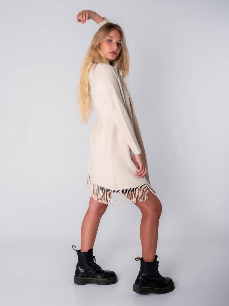 CARDIGAN lungo con frange e taschine laterali ONEWORLD HYBRID