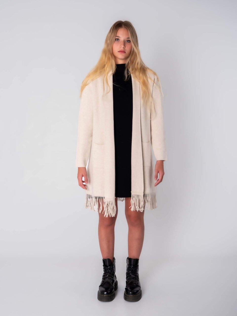 CARDIGAN lungo con frange e taschine laterali ONEWORLD HYBRID