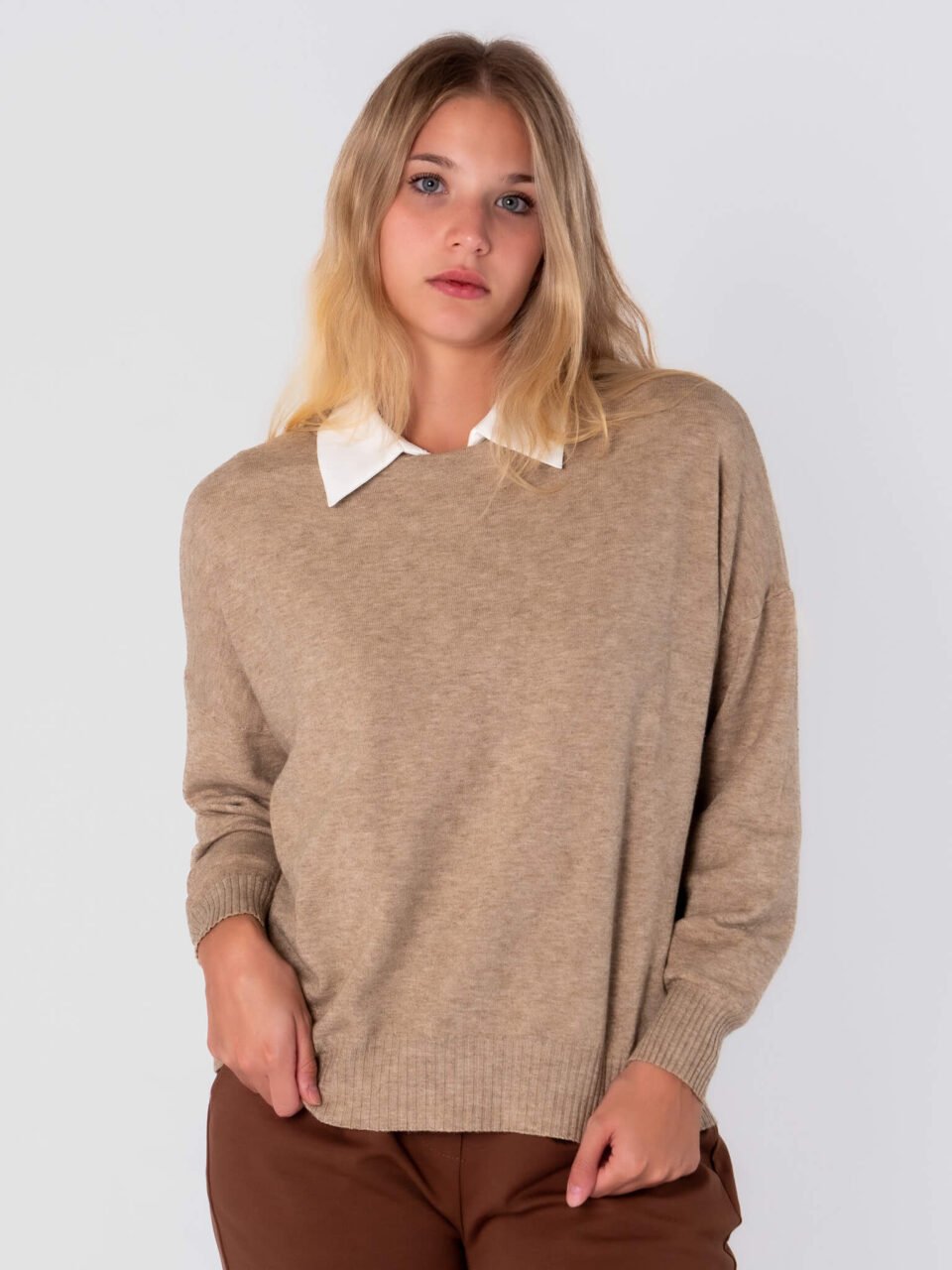 MAGLIA Girocollo risvoltato a manica larga e bordi a righe ONEWORLD HYBRID