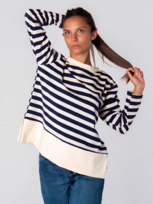 MAGLIA girocollo a righe spesse e bordo alto