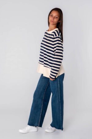 MAGLIA girocollo a righe spesse e bordo alto