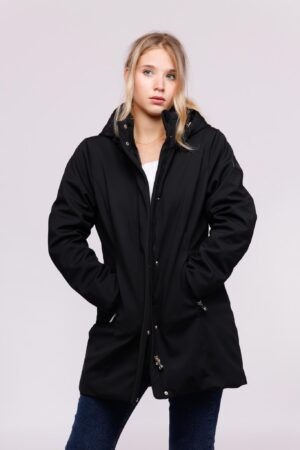 JACKET Lunga con cappuccio removibile e cerniere metallizzate