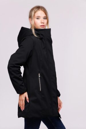 JACKET Lunga con cappuccio removibile e cerniere metallizzate
