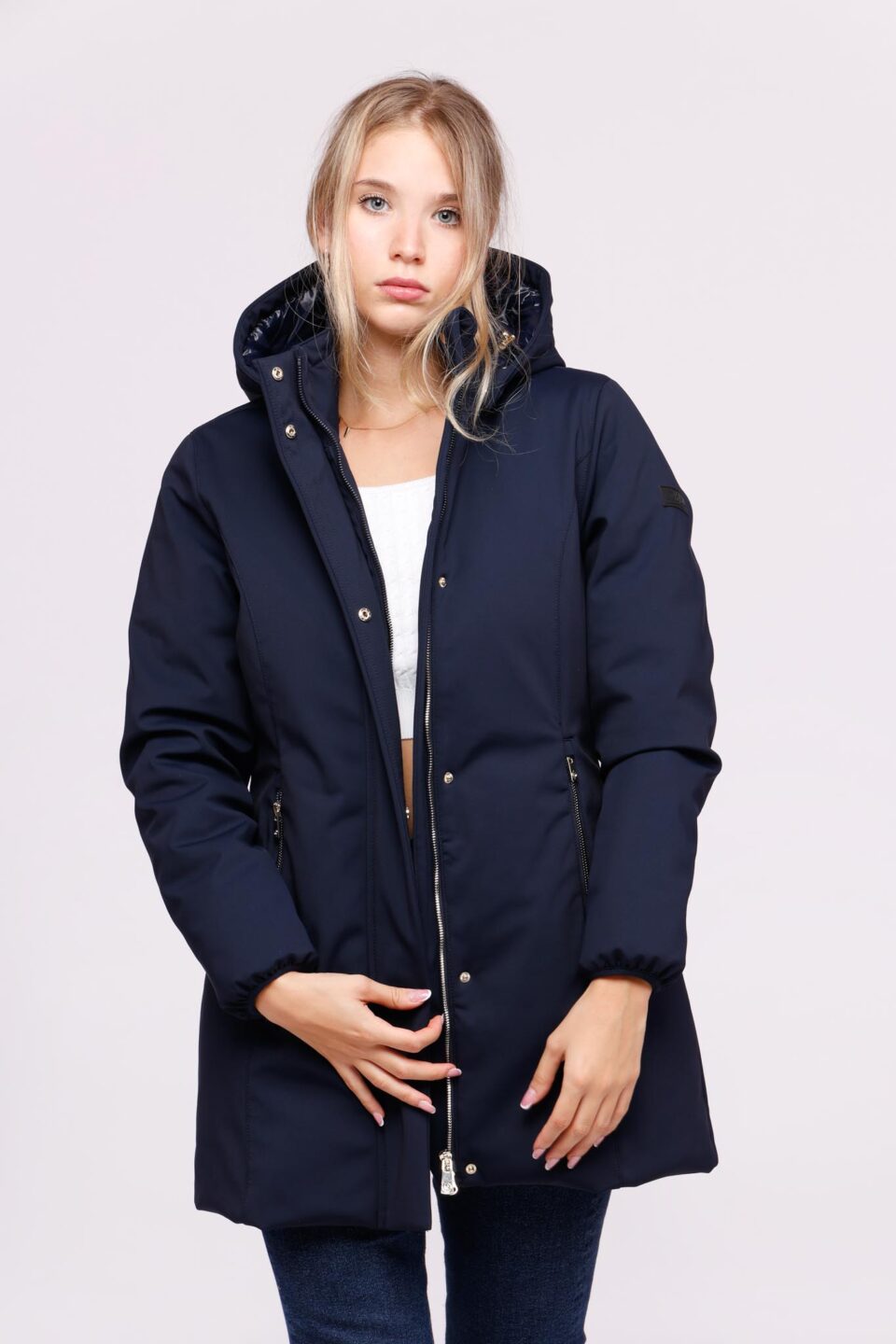 JACKET Lunga con cappuccio removibile e cerniere metallizzate ONEWORLD HYBRID